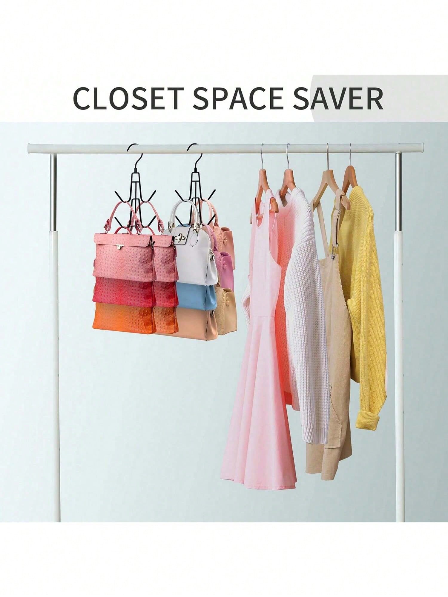 1PCS Wardrobe Bag Organizer With Rotating Hooks For Easy Hanging And Storage Of Bags, Keeping Bags Visible; Metal Handbag Hooks; Backpack Rack; Saves Wardrobe Space; Black
