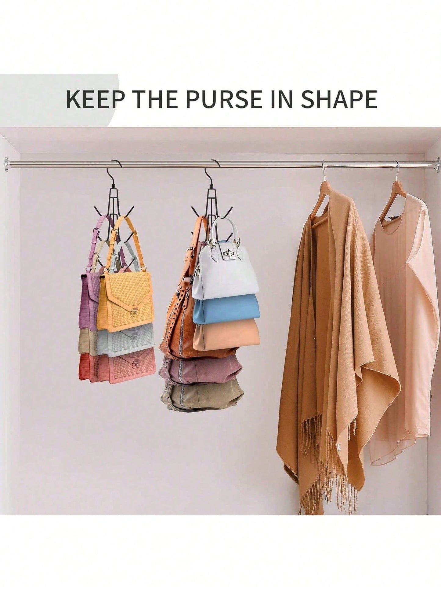 1PCS Wardrobe Bag Organizer With Rotating Hooks For Easy Hanging And Storage Of Bags, Keeping Bags Visible; Metal Handbag Hooks; Backpack Rack; Saves Wardrobe Space; Black