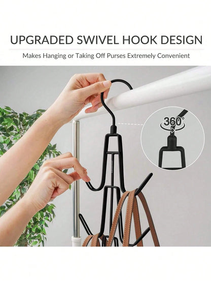 1PCS Wardrobe Bag Organizer With Rotating Hooks For Easy Hanging And Storage Of Bags, Keeping Bags Visible; Metal Handbag Hooks; Backpack Rack; Saves Wardrobe Space; Black