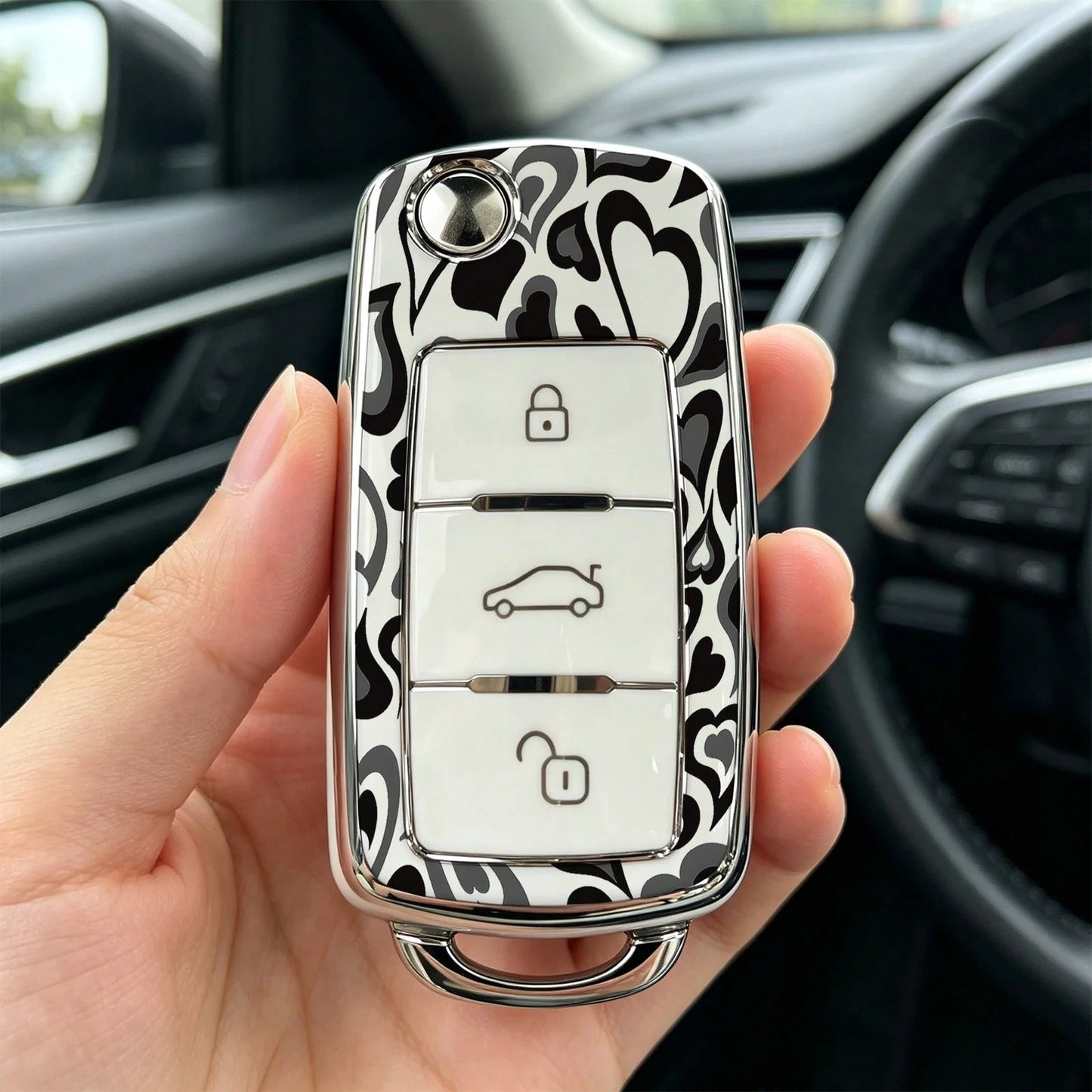 1pieza Car Key Case-Modern Print,Suitable For Jetta Mk6, Polo Mk5, Golf Mk6, Tiguan Mk1, Passat B7, Passat NMS, Caddy Mk3, Beetle, Amarok, Touran Mk1. Advanced Soft-Touch, Does Not Block Signal, Unise