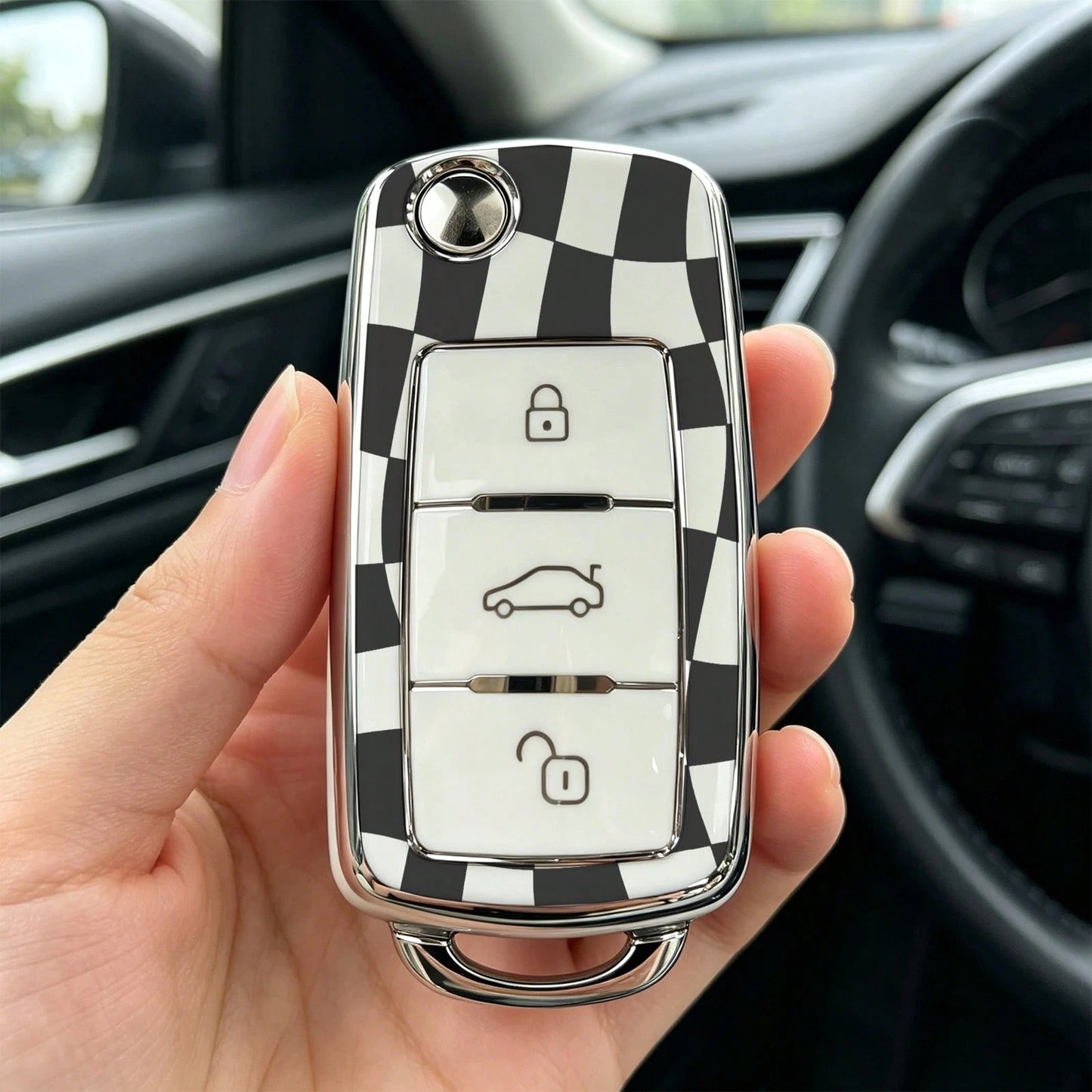 1pieza Car Key Case-Modern Print,Suitable For Jetta Mk6, Polo Mk5, Golf Mk6, Tiguan Mk1, Passat B7, Passat NMS, Caddy Mk3, Beetle, Amarok, Touran Mk1. Advanced Soft-Touch, Does Not Block Signal, Unise