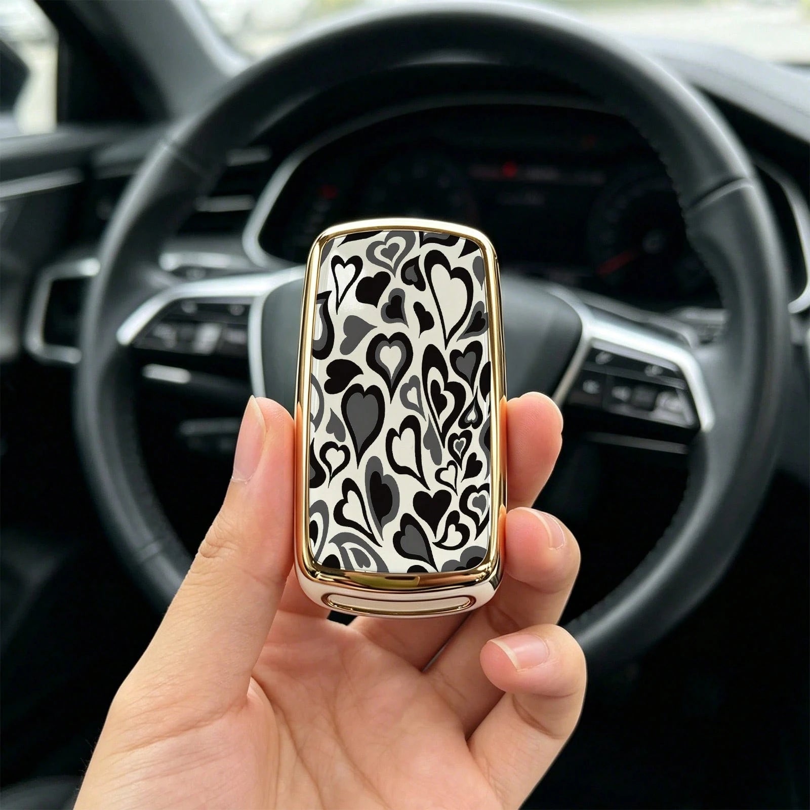 1pieza Car Key Case-Modern Print,Suitable For Jetta Mk6, Polo Mk5, Golf Mk6, Tiguan Mk1, Passat B7, Passat NMS, Caddy Mk3, Beetle, Amarok, Touran Mk1. Advanced Soft-Touch, Does Not Block Signal, Unise