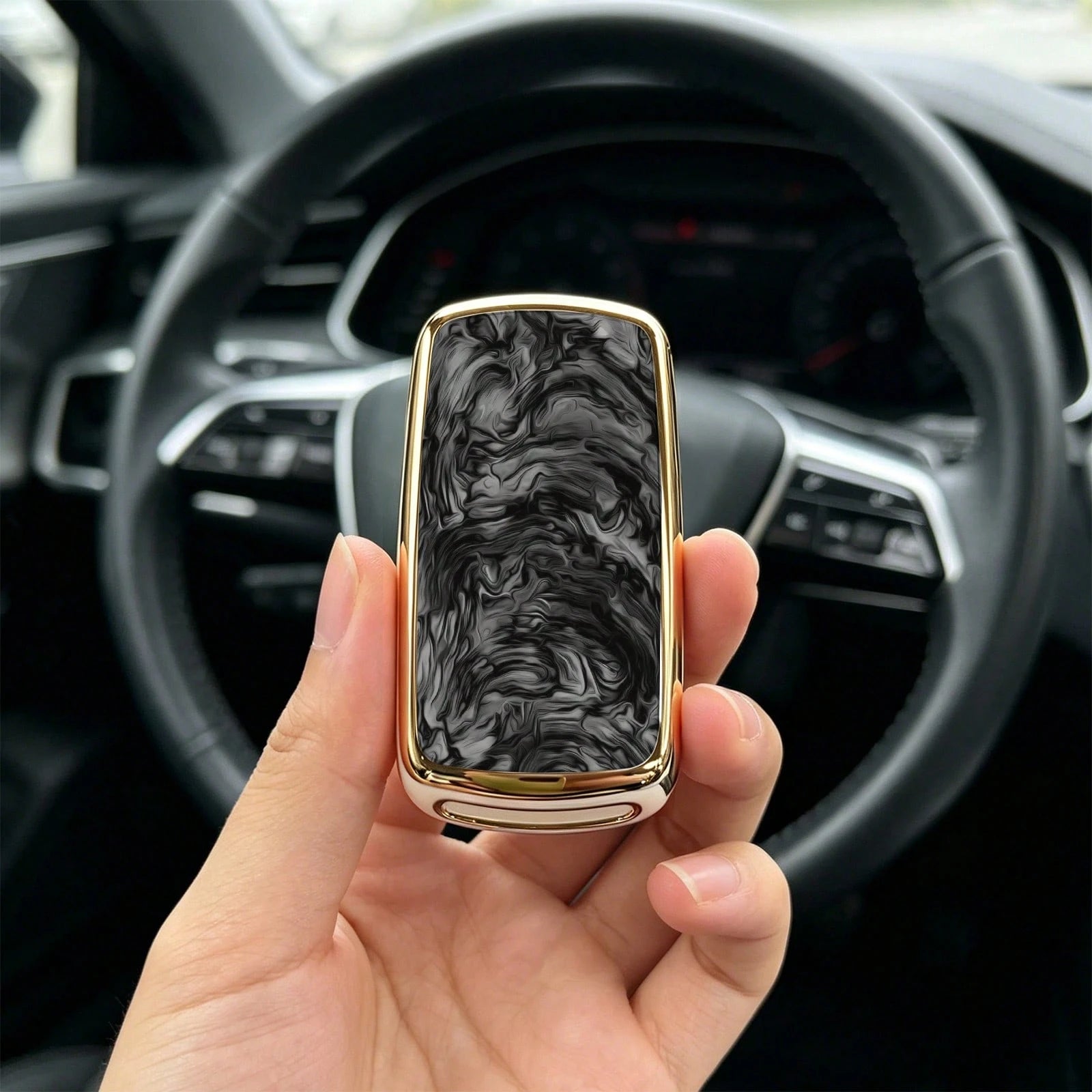 1pieza Car Key Case-Modern Print,Suitable For Jetta Mk6, Polo Mk5, Golf Mk6, Tiguan Mk1, Passat B7, Passat NMS, Caddy Mk3, Beetle, Amarok, Touran Mk1. Advanced Soft-Touch, Does Not Block Signal, Unise
