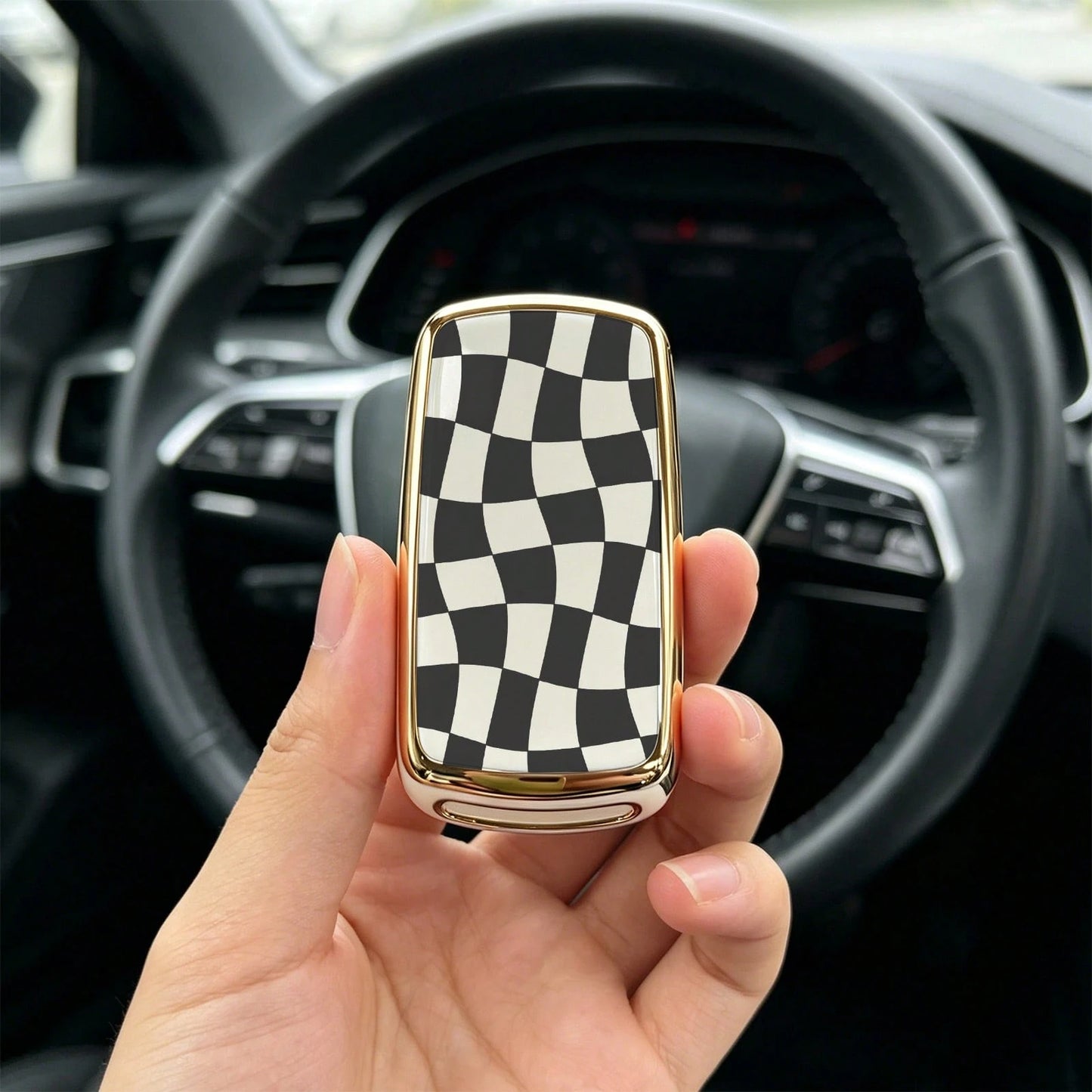 1pieza Car Key Case-Modern Print,Suitable For Jetta Mk6, Polo Mk5, Golf Mk6, Tiguan Mk1, Passat B7, Passat NMS, Caddy Mk3, Beetle, Amarok, Touran Mk1. Advanced Soft-Touch, Does Not Block Signal, Unise