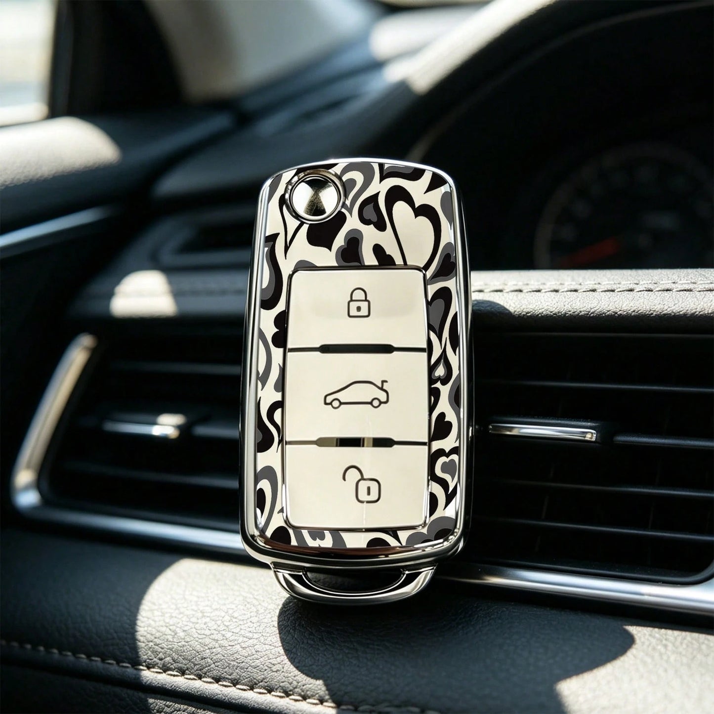 1pieza Car Key Case-Modern Print,Suitable For Jetta Mk6, Polo Mk5, Golf Mk6, Tiguan Mk1, Passat B7, Passat NMS, Caddy Mk3, Beetle, Amarok, Touran Mk1. Advanced Soft-Touch, Does Not Block Signal, Unise