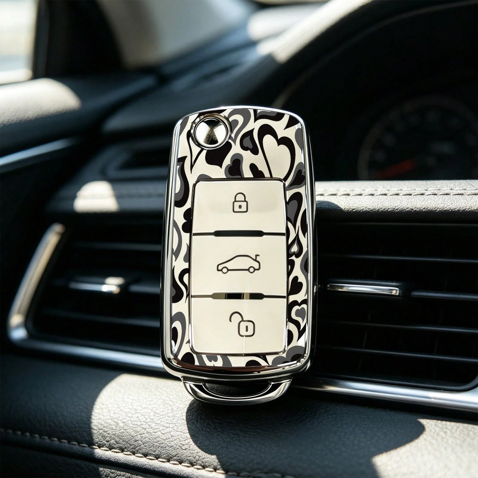 1pieza Car Key Case-Modern Print,Suitable For Jetta Mk6, Polo Mk5, Golf Mk6, Tiguan Mk1, Passat B7, Passat NMS, Caddy Mk3, Beetle, Amarok, Touran Mk1. Advanced Soft-Touch, Does Not Block Signal, Unise