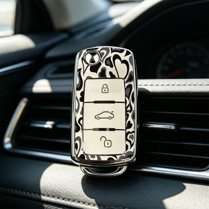 1pieza Car Key Case-Modern Print,Suitable For Jetta Mk6, Polo Mk5, Golf Mk6, Tiguan Mk1, Passat B7, Passat NMS, Caddy Mk3, Beetle, Amarok, Touran Mk1. Advanced Soft-Touch, Does Not Block Signal, Unise