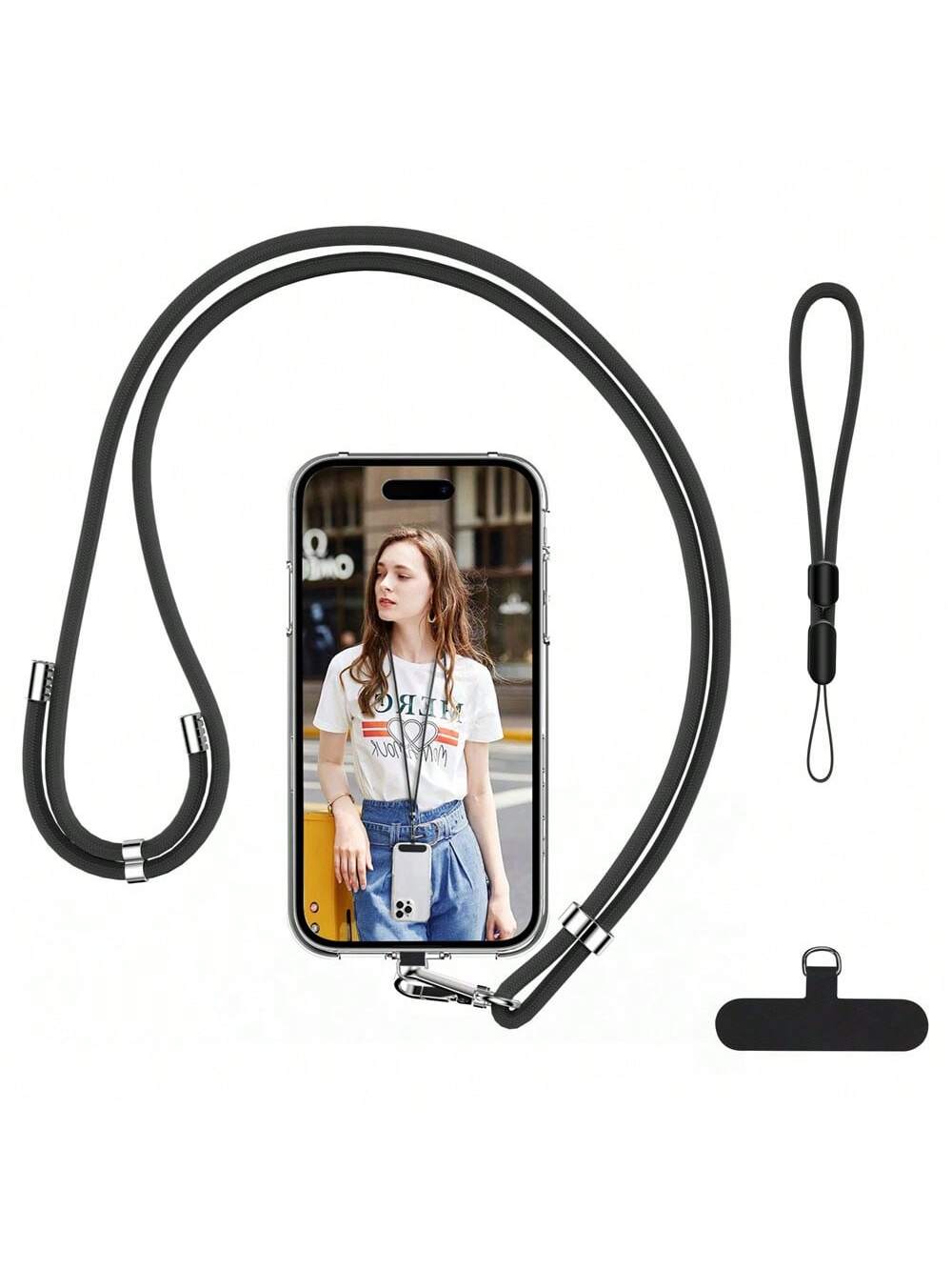 1set Minimalist Style Phone Lanyard, Wristlet, Detachable Crossbody Phone Strap, Outdoor Anti-Lost Durable Wrist Strap, Key Chain Black