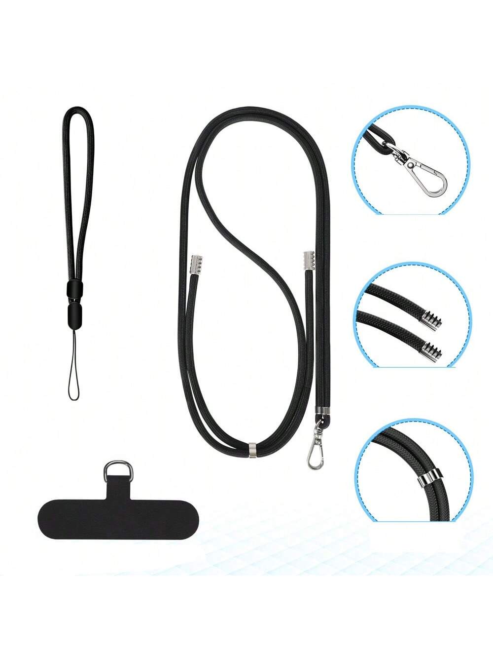 1set Minimalist Style Phone Lanyard, Wristlet, Detachable Crossbody Phone Strap, Outdoor Anti-Lost Durable Wrist Strap, Key Chain Black