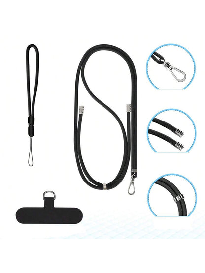 1set Minimalist Style Phone Lanyard, Wristlet, Detachable Crossbody Phone Strap, Outdoor Anti-Lost Durable Wrist Strap, Key Chain Black