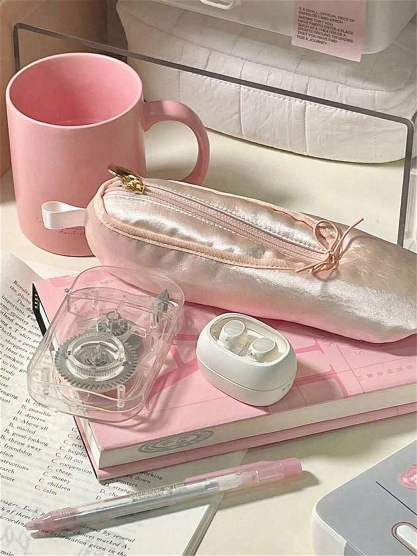 2/1pc Cute Pink Satin Ballet Shoe Shaped Makeup Bag Mini Zipper Cosmetic Pouch Bow Decor Small Lipstick Jewelry Storage Purse Portable Travel Beauty Accessory