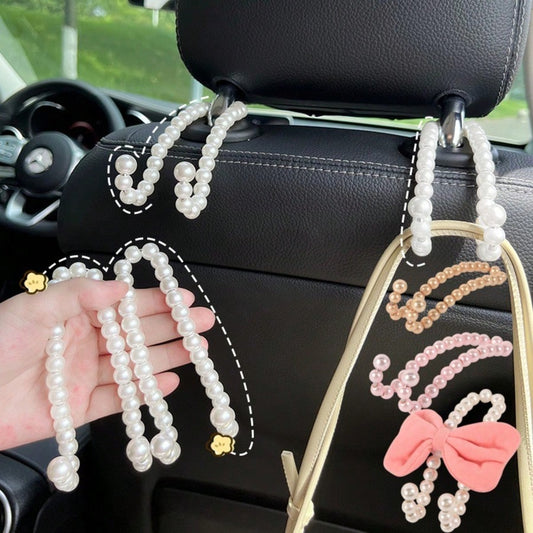 2/1pc Pearl Car Seat Back Hook, Universal Storage Organizer Hook, Car Interior Accessory