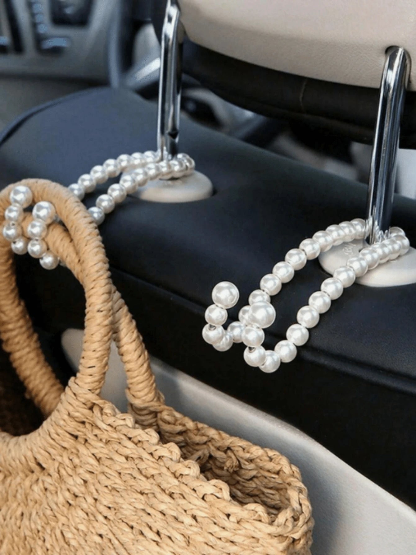 2/1pc Pearl Car Seat Back Hook, Universal Storage Organizer Hook, Car Interior Accessory