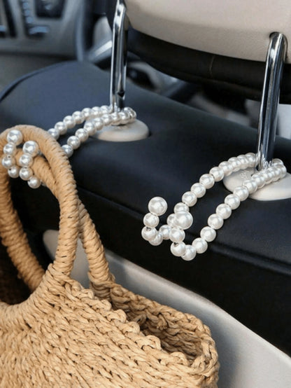 2/1pc Pearl Car Seat Back Hook, Universal Storage Organizer Hook, Car Interior Accessory