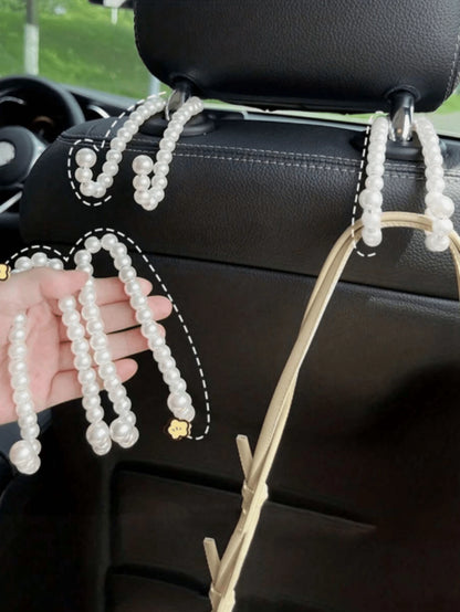 2/1pc Pearl Car Seat Back Hook, Universal Storage Organizer Hook, Car Interior Accessory