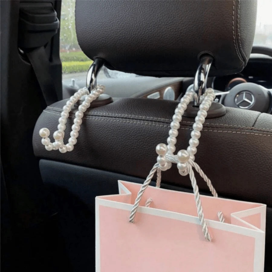 2/1pc Pearl Car Seat Back Hook, Universal Storage Organizer Hook, Car Interior Accessory