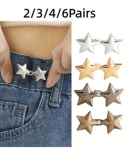 2/3/4/6Pairs Small Star Waist Buckle, Detachable No-Nail Waist Button For Jeans- Waist Reduction Tool- Stitch-Free Waist Adjustment- Improve Waistline Effortlessly