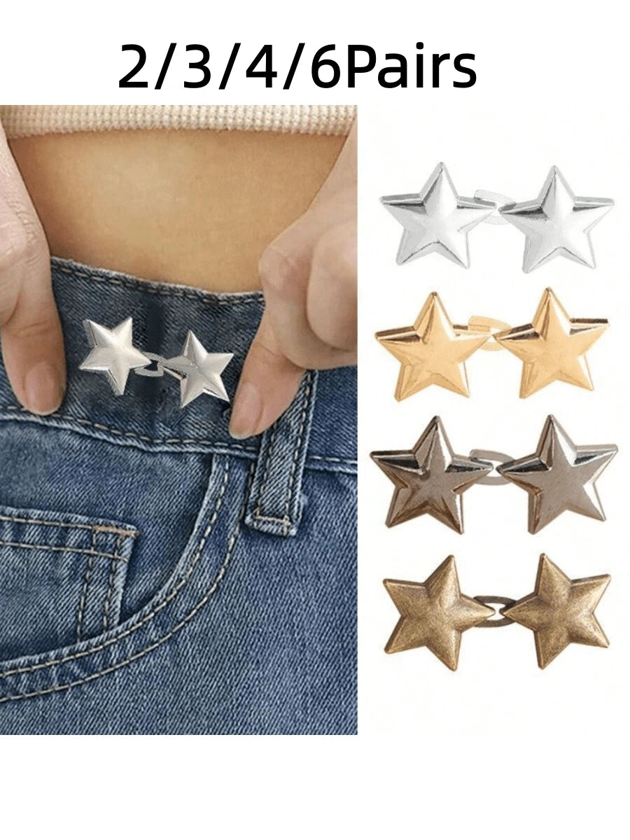 2/3/4/6Pairs Small Star Waist Buckle, Detachable No-Nail Waist Button For Jeans- Waist Reduction Tool- Stitch-Free Waist Adjustment- Improve Waistline Effortlessly