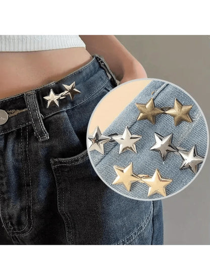 2/3/4/6Pairs Small Star Waist Buckle, Detachable No-Nail Waist Button For Jeans- Waist Reduction Tool- Stitch-Free Waist Adjustment- Improve Waistline Effortlessly