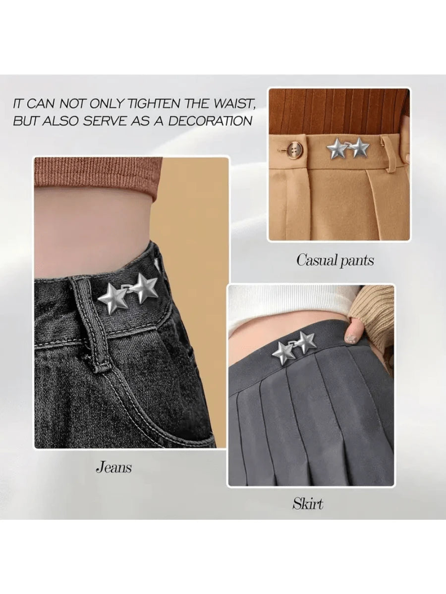 2/3/4/6Pairs Small Star Waist Buckle, Detachable No-Nail Waist Button For Jeans- Waist Reduction Tool- Stitch-Free Waist Adjustment- Improve Waistline Effortlessly