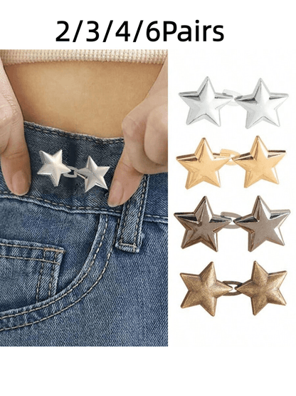 2/3/4/6Pairs Small Star Waist Buckle, Detachable No-Nail Waist Button For Jeans- Waist Reduction Tool- Stitch-Free Waist Adjustment- Improve Waistline Effortlessly