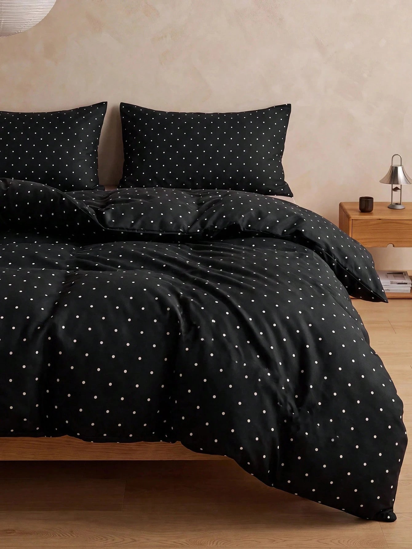 2/3pcs Minimalist Black & White Polka Dot Print Duvet Cover Set (No Duvet Insert), Soft & Breathable All-Season Bedding (1pc*Duvet Cover + 1/2pcs*Pillowcases, No Pillow Inserts), Soft Dual-Color Beddi