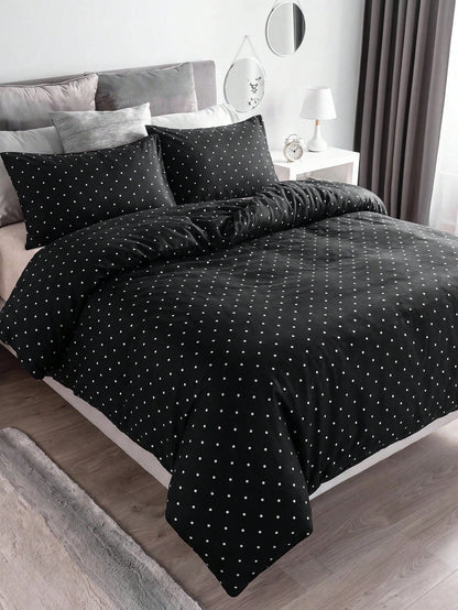 2/3pcs Minimalist Black & White Polka Dot Print Duvet Cover Set (No Duvet Insert), Soft & Breathable All-Season Bedding (1pc*Duvet Cover + 1/2pcs*Pillowcases, No Pillow Inserts), Soft Dual-Color Beddi