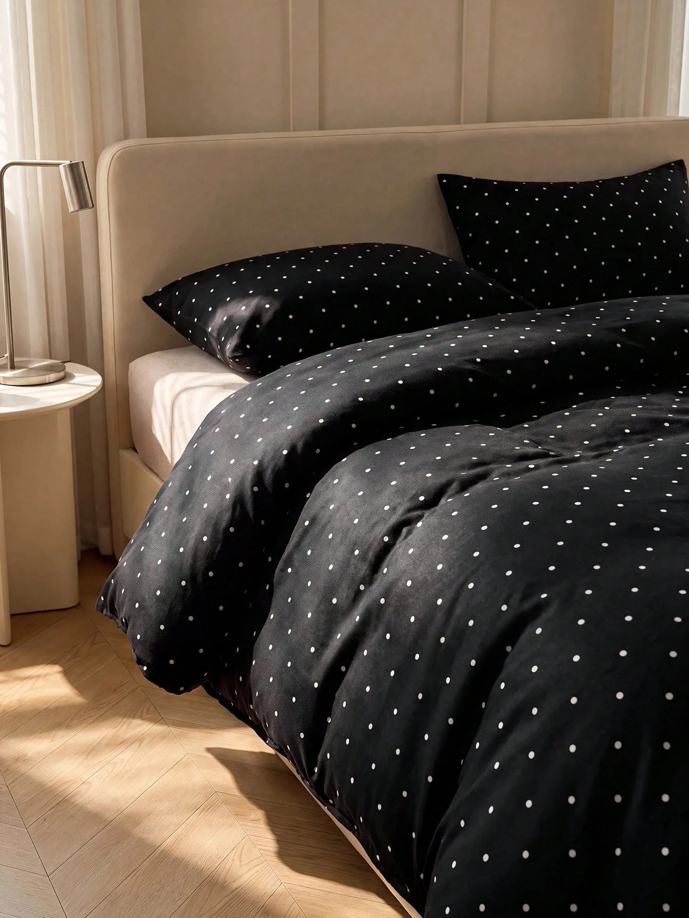 2/3pcs Minimalist Black & White Polka Dot Print Duvet Cover Set (No Duvet Insert), Soft & Breathable All-Season Bedding (1pc*Duvet Cover + 1/2pcs*Pillowcases, No Pillow Inserts), Soft Dual-Color Beddi