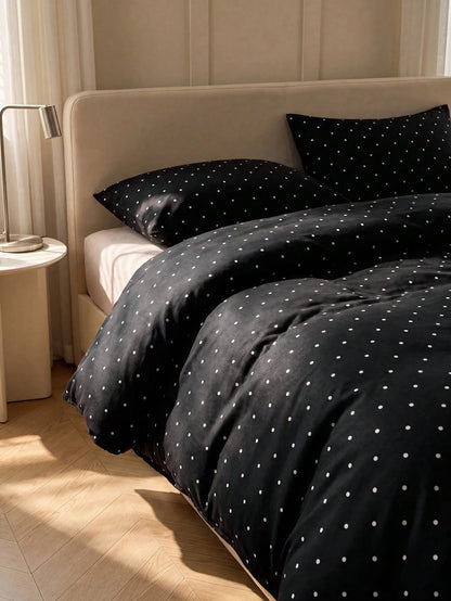 2/3pcs Minimalist Black & White Polka Dot Print Duvet Cover Set (No Duvet Insert), Soft & Breathable All-Season Bedding (1pc*Duvet Cover + 1/2pcs*Pillowcases, No Pillow Inserts), Soft Dual-Color Beddi