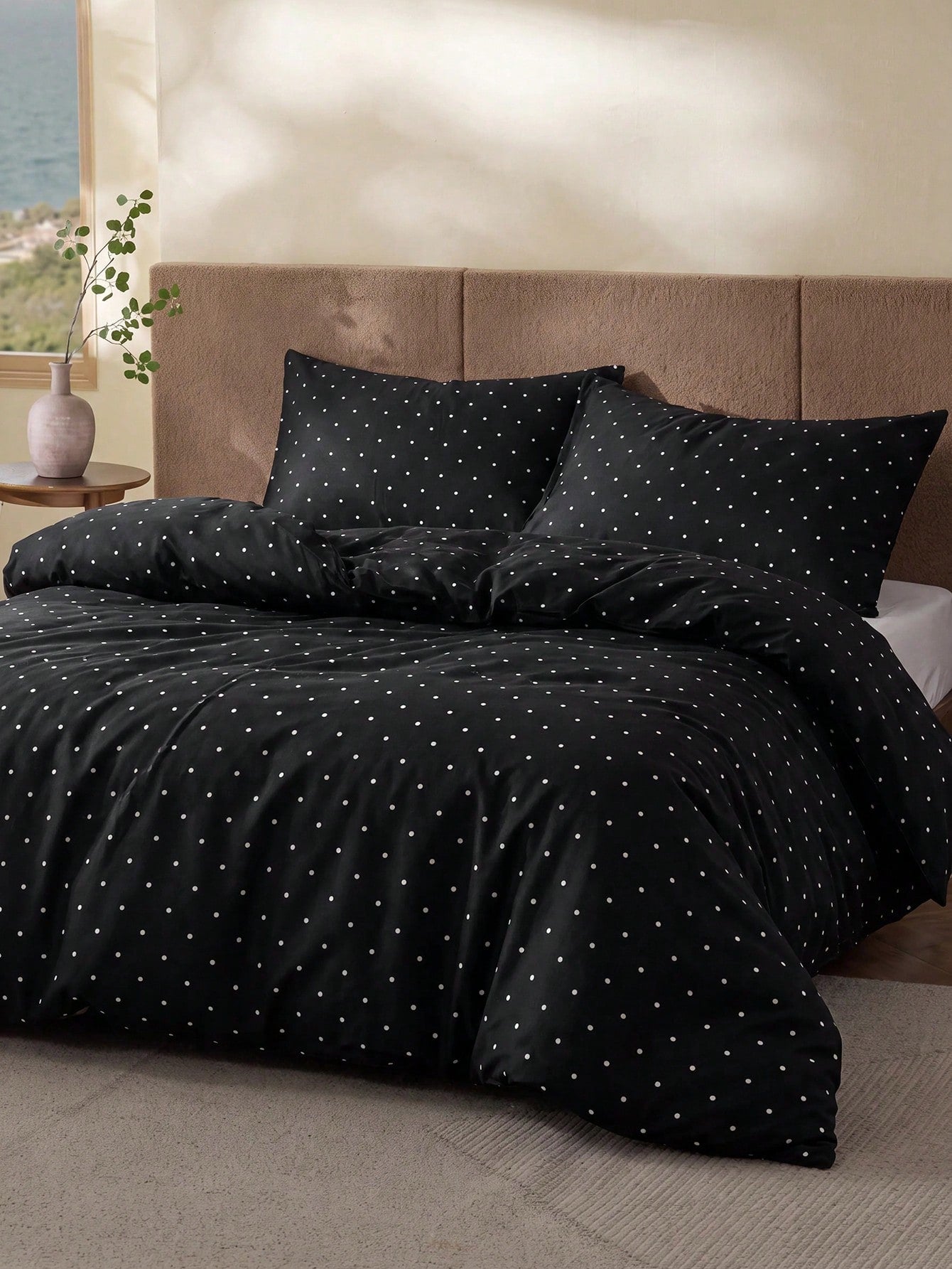 2/3pcs Minimalist Black & White Polka Dot Print Duvet Cover Set (No Duvet Insert), Soft & Breathable All-Season Bedding (1pc*Duvet Cover + 1/2pcs*Pillowcases, No Pillow Inserts), Soft Dual-Color Beddi