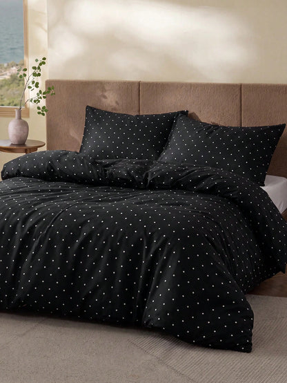 2/3pcs Minimalist Black & White Polka Dot Print Duvet Cover Set (No Duvet Insert), Soft & Breathable All-Season Bedding (1pc*Duvet Cover + 1/2pcs*Pillowcases, No Pillow Inserts), Soft Dual-Color Beddi