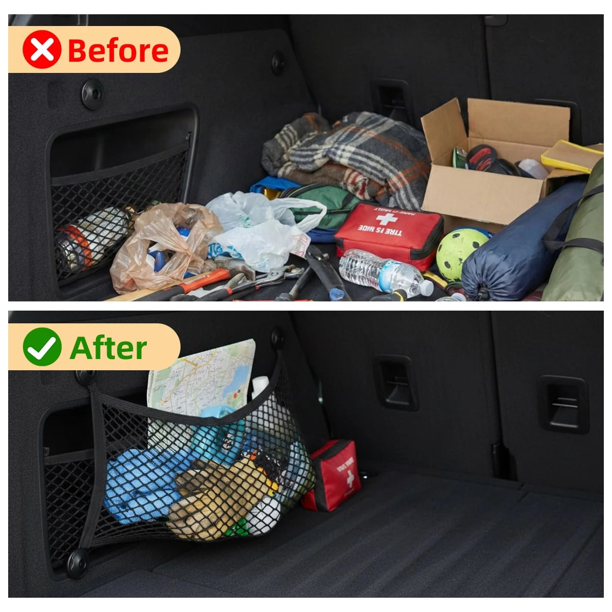2/4/8Pcs 23.6'' X 9.8'' Universal Elastic Mesh Netting Car Pouch For Trunk RV Boats Home Cargo Storage With Screws And Hooks