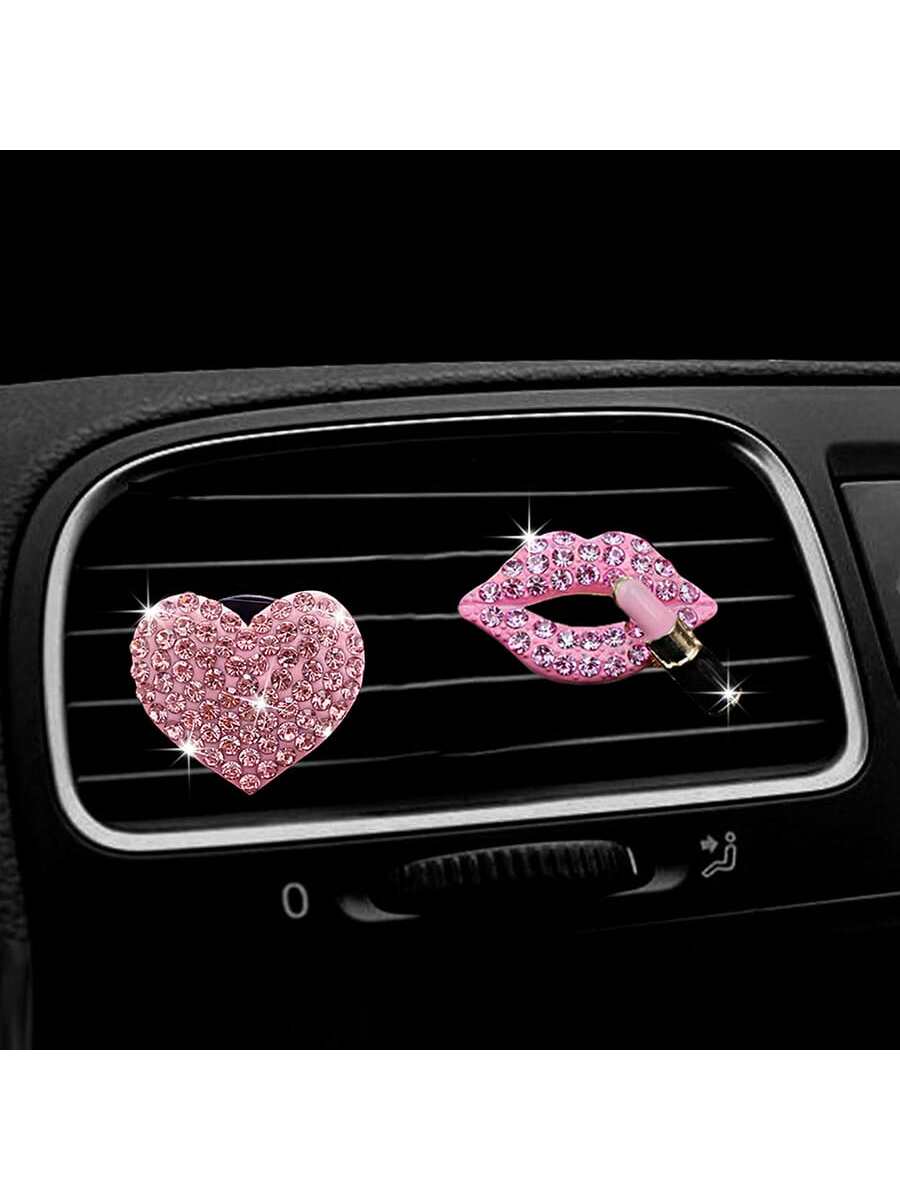2/4pcs Rhinestone Heart & Lips Car Air Vent Aromatherapy Clip Decor, Car Interior Ornament, Car Fragrance Decoration