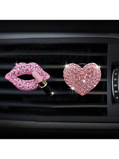2/4pcs Rhinestone Heart & Lips Car Air Vent Aromatherapy Clip Decor, Car Interior Ornament, Car Fragrance Decoration