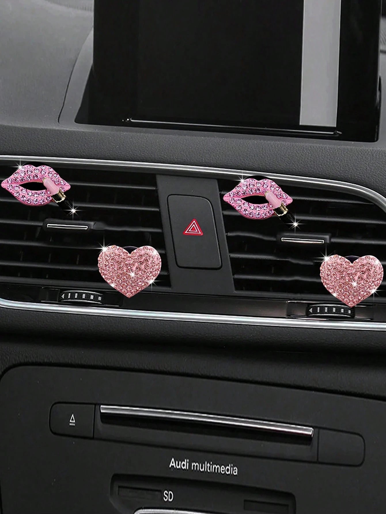 2/4pcs Rhinestone Heart & Lips Car Air Vent Aromatherapy Clip Decor, Car Interior Ornament, Car Fragrance Decoration
