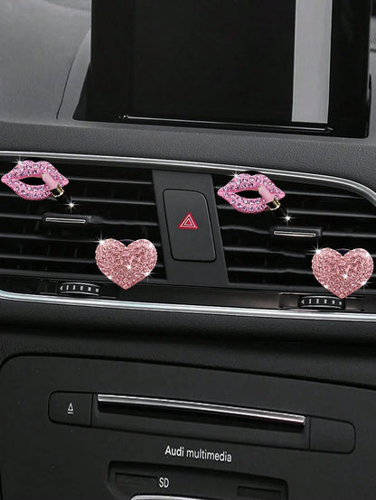 2/4pcs Rhinestone Heart & Lips Car Air Vent Aromatherapy Clip Decor, Car Interior Ornament, Car Fragrance Decoration