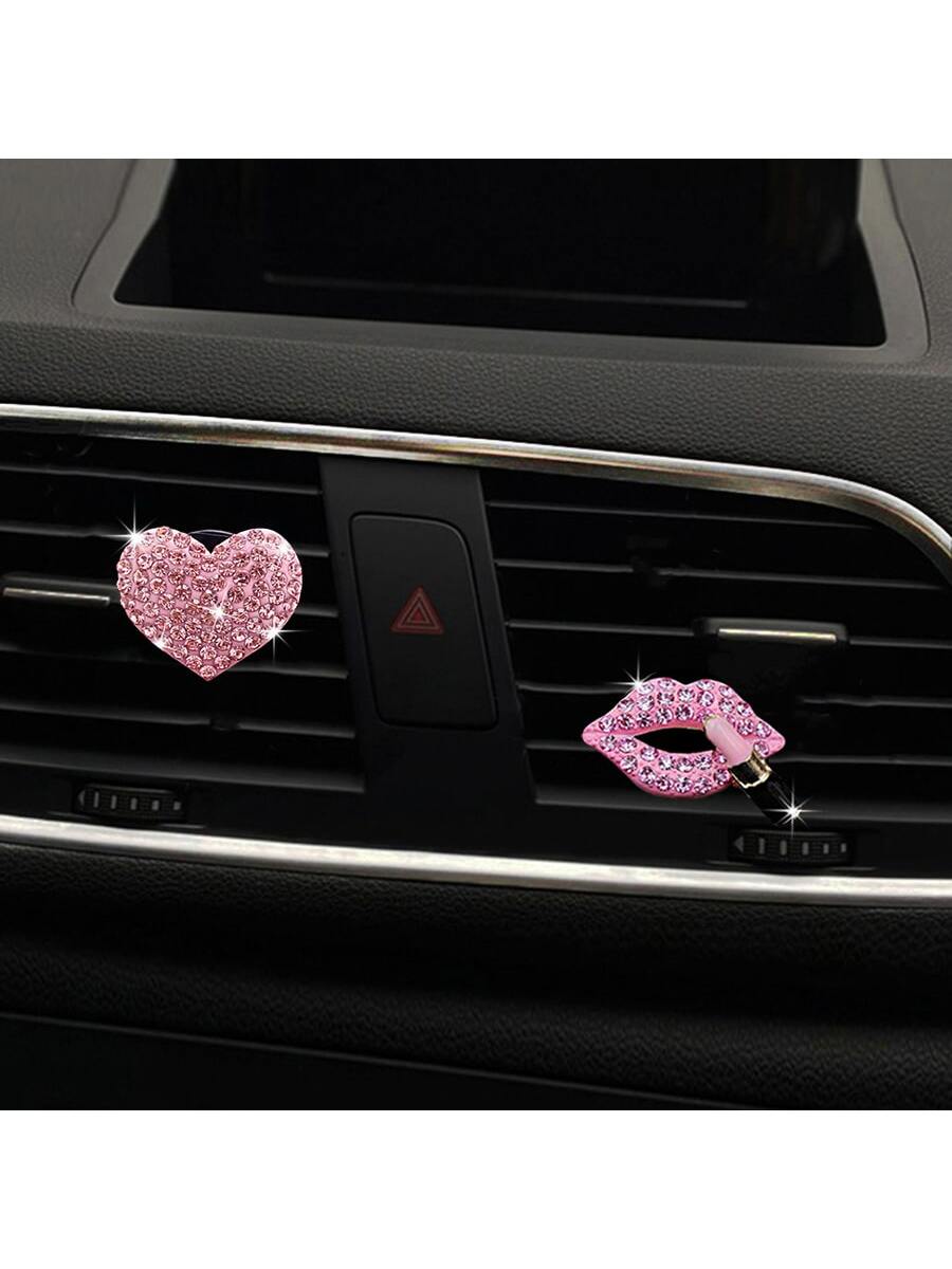 2/4pcs Rhinestone Heart & Lips Car Air Vent Aromatherapy Clip Decor, Car Interior Ornament, Car Fragrance Decoration
