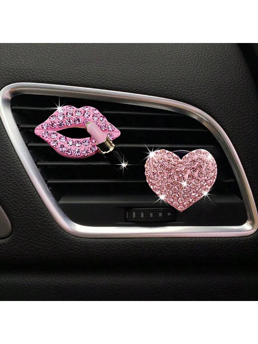 2/4pcs Rhinestone Heart & Lips Car Air Vent Aromatherapy Clip Decor, Car Interior Ornament, Car Fragrance Decoration