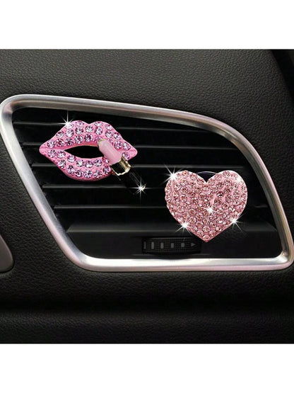 2/4pcs Rhinestone Heart & Lips Car Air Vent Aromatherapy Clip Decor, Car Interior Ornament, Car Fragrance Decoration