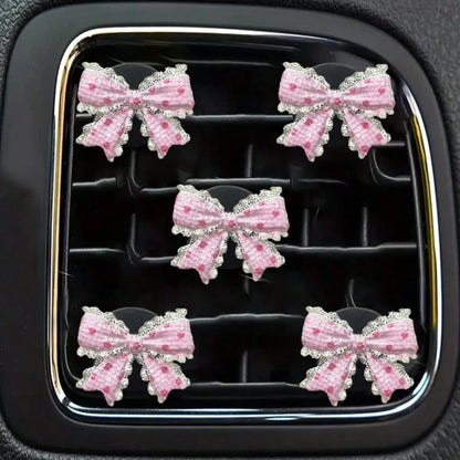 2/5pcs Cute Resin Lace Bow Car Air Vent Aromatherapy Clip, Women's Car Fragrance Decor Ornament, Polka Dot Lace Bow Air Vent Decoration, Unscented