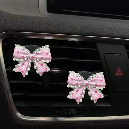2/5pcs Cute Resin Lace Bow Car Air Vent Aromatherapy Clip, Women's Car Fragrance Decor Ornament, Polka Dot Lace Bow Air Vent Decoration, Unscented