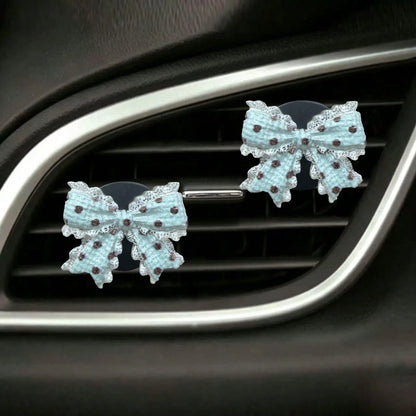 2/5pcs Cute Resin Lace Bow Car Air Vent Aromatherapy Clip, Women's Car Fragrance Decor Ornament, Polka Dot Lace Bow Air Vent Decoration, Unscented