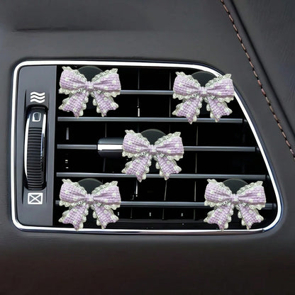 2/5pcs Cute Resin Lace Bow Car Air Vent Aromatherapy Clip, Women's Car Fragrance Decor Ornament, Polka Dot Lace Bow Air Vent Decoration, Unscented