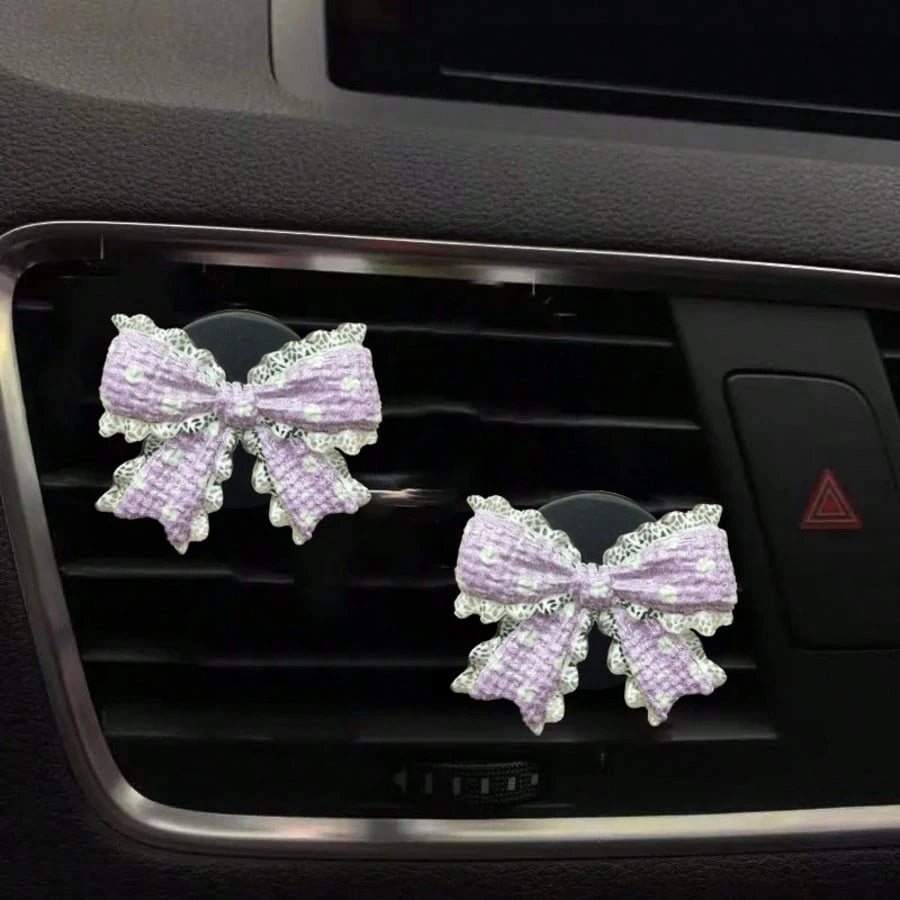 2/5pcs Cute Resin Lace Bow Car Air Vent Aromatherapy Clip, Women's Car Fragrance Decor Ornament, Polka Dot Lace Bow Air Vent Decoration, Unscented