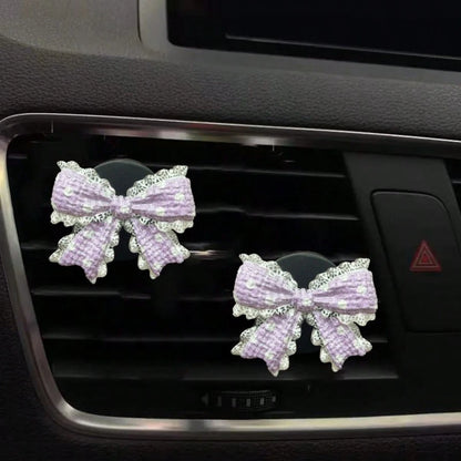 2/5pcs Cute Resin Lace Bow Car Air Vent Aromatherapy Clip, Women's Car Fragrance Decor Ornament, Polka Dot Lace Bow Air Vent Decoration, Unscented