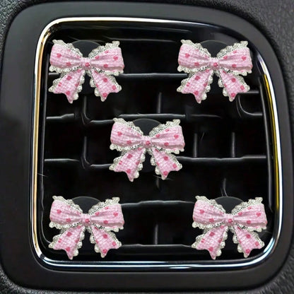 2/5pcs Cute Resin Lace Bow Car Air Vent Aromatherapy Clip, Women's Car Fragrance Decor Ornament, Polka Dot Lace Bow Air Vent Decoration, Unscented