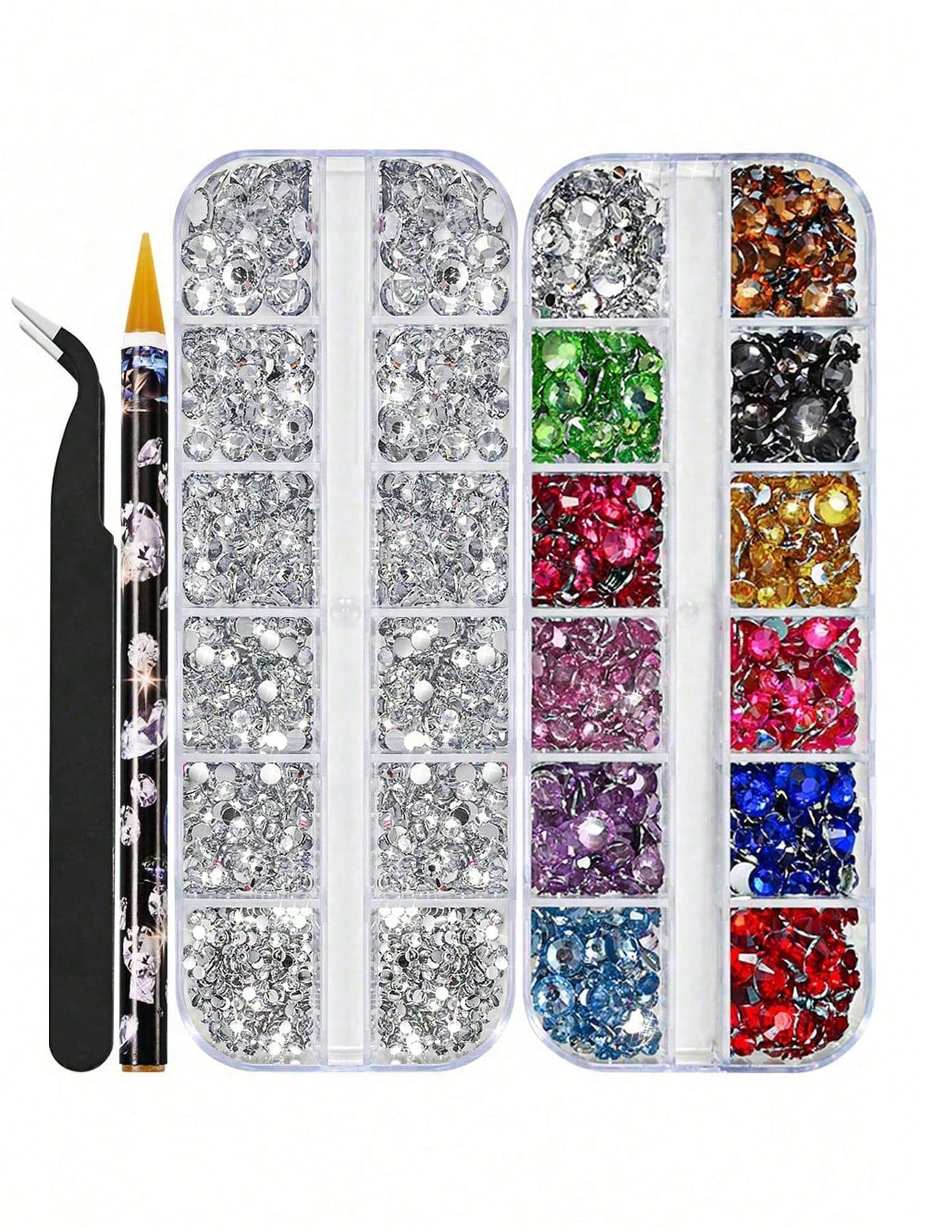 2 Boxes Face Gems, Nail Art Decorations, Multi-Color Flat Rhinestones, Includes Nail Tools And Dotting Pen, Suitable For Makeup, Nail Art, Body Hair Crafts, Nail Supplies Nails Nail Charms