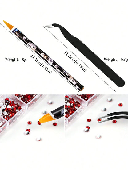 2 Boxes Face Gems, Nail Art Decorations, Multi-Color Flat Rhinestones, Includes Nail Tools And Dotting Pen, Suitable For Makeup, Nail Art, Body Hair Crafts, Nail Supplies Nails Nail Charms