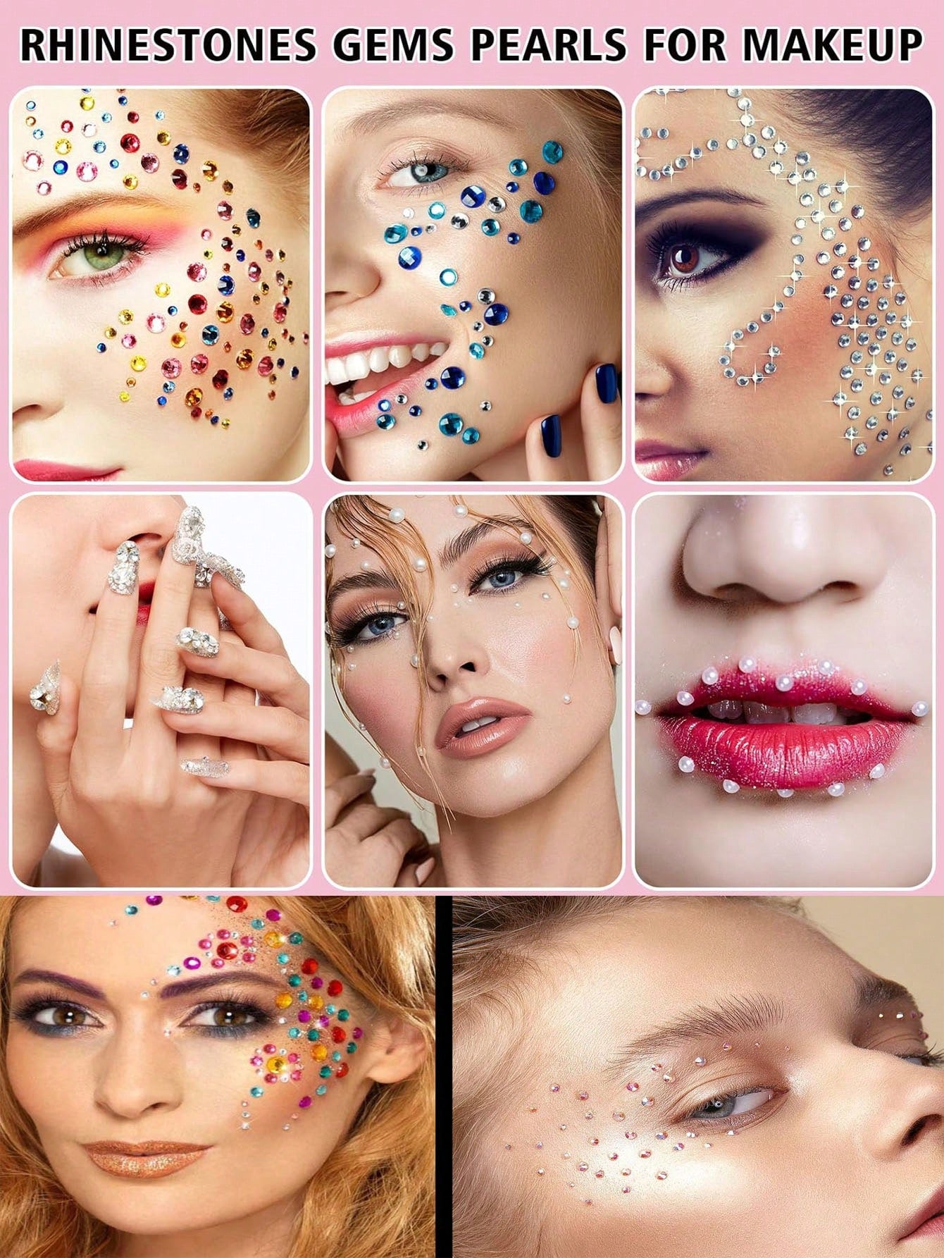 2 Boxes Face Gems, Nail Art Decorations, Multi-Color Flat Rhinestones, Includes Nail Tools And Dotting Pen, Suitable For Makeup, Nail Art, Body Hair Crafts, Nail Supplies Nails Nail Charms