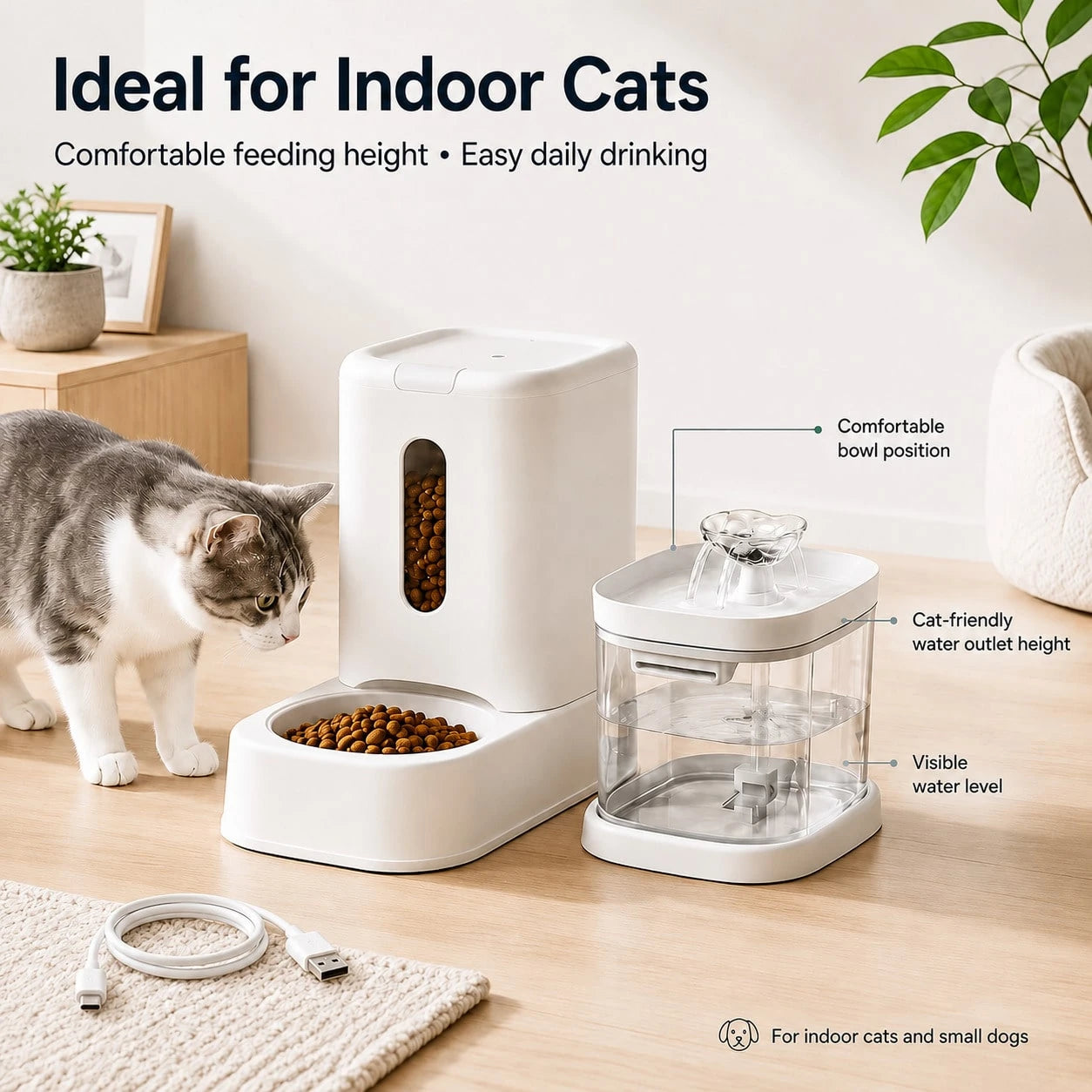 2-In-1 All-In-One Automatic Pet Feeder And Water Dispenser Set, 3.6L Automatic Food Dispenser, 1.8L Circulating Water Fountain, Super Quiet, Easy To Clean, Suitable For Cats And Small Dogs